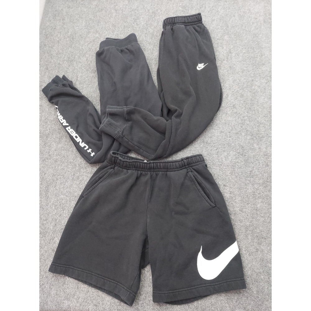 Lot 3 NIKE UNDER ARMOUR Sweat Pants Shorts Mens Medium Black Sports Fleece Gym